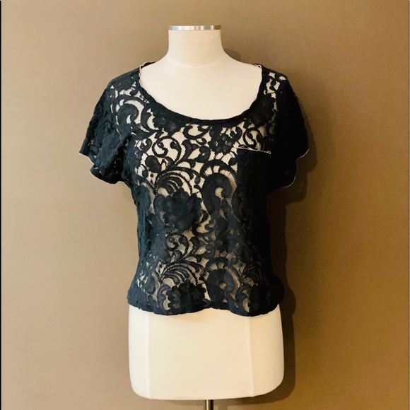 Navy Lace Top by Eyeshadow, Size M - Picture 1 of 4